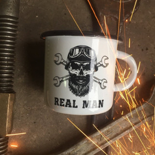 Емальована чашка з принтом "Real man" біла, 400 мл
