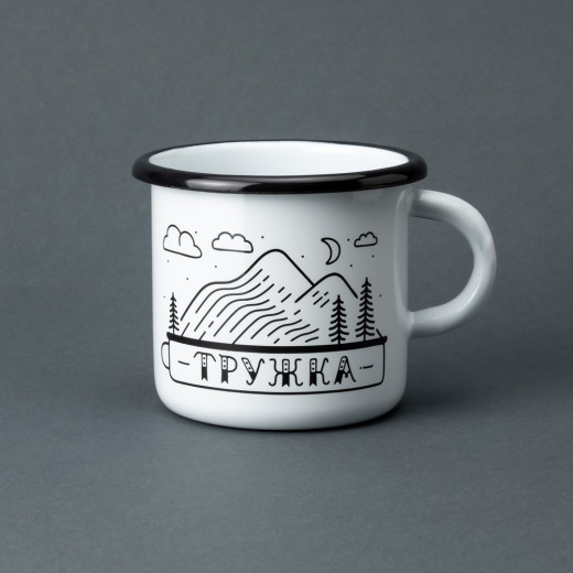Емальована чашка з принтом "Тружка" біла, 400 мл