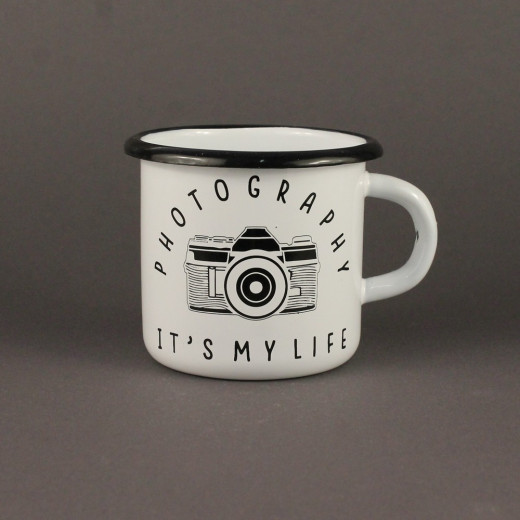 Емальована чашка з принтом "Photography it's my life" біла, 400 мл