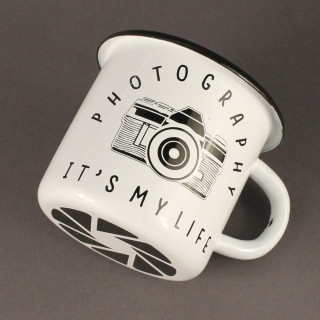Емальована чашка з принтом "Photography it's my life" біла, 400 мл