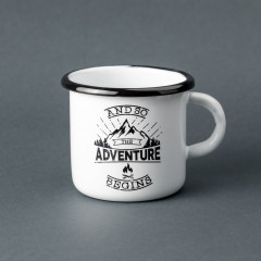 Емальована кружка "Adventure begins" біла, 400 мл
