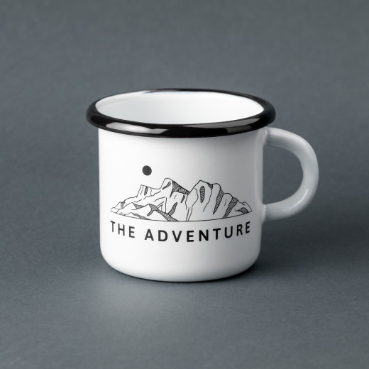 Емальована чашка з принтом "The adventure" біла, 400 мл