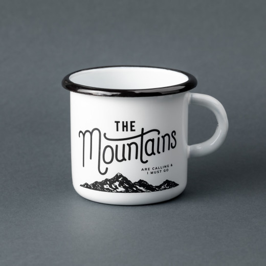Емальована чашка з принтом "Mountains" біла, 400 мл