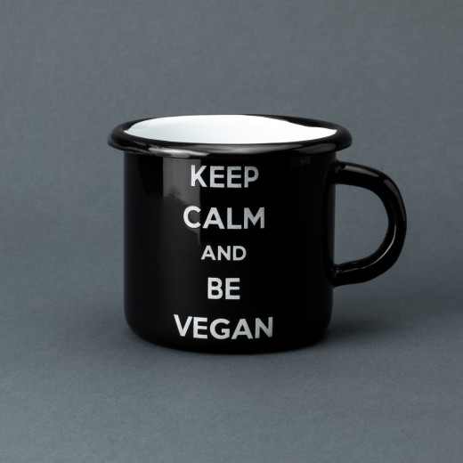 Емальована чашка з принтом "Keep calm and be vegan" чорна, 400 мл