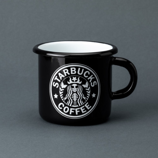 Емальована чашка з принтом "Starbucks coffee" чорна, 400 мл