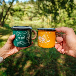 Емальована чашка з принтом "Мандруй" бірюзовий, 400 мл Емальована чашка з принтом "Мандруй" бірюзовий, 400 мл