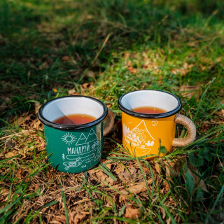 Емальована чашка з принтом "Мандруй" бірюзовий, 400 мл Емальована чашка з принтом "Мандруй" бірюзовий, 400 мл