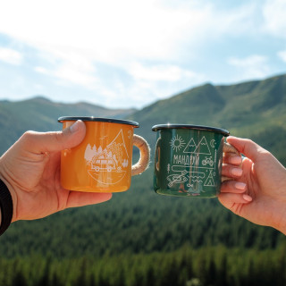 Емальована чашка з принтом "Мандруй" бірюзовий, 400 мл Емальована чашка з принтом "Мандруй" бірюзовий, 400 мл