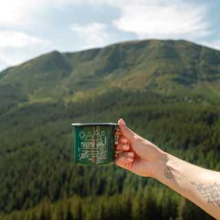 Емальована чашка з принтом "Мандруй" бірюзовий, 400 мл Емальована чашка з принтом "Мандруй" бірюзовий, 400 мл