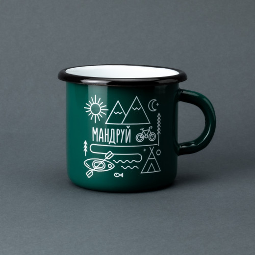 Емальована чашка з принтом "Мандруй" бірюзовий, 400 мл Емальована чашка з принтом "Мандруй" бірюзовий, 400 мл