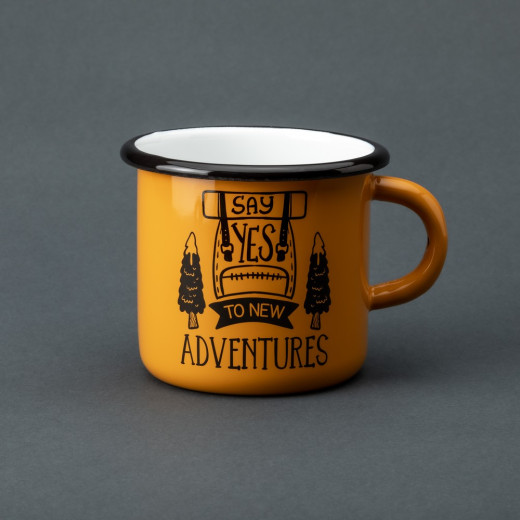 Емальована чашка з принтом "Say yes to new adventures" жовта, 400 мл