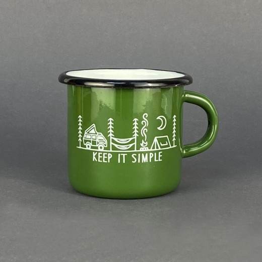 Емальована чашка з принтом "Keep it simple" зелений 400 мл